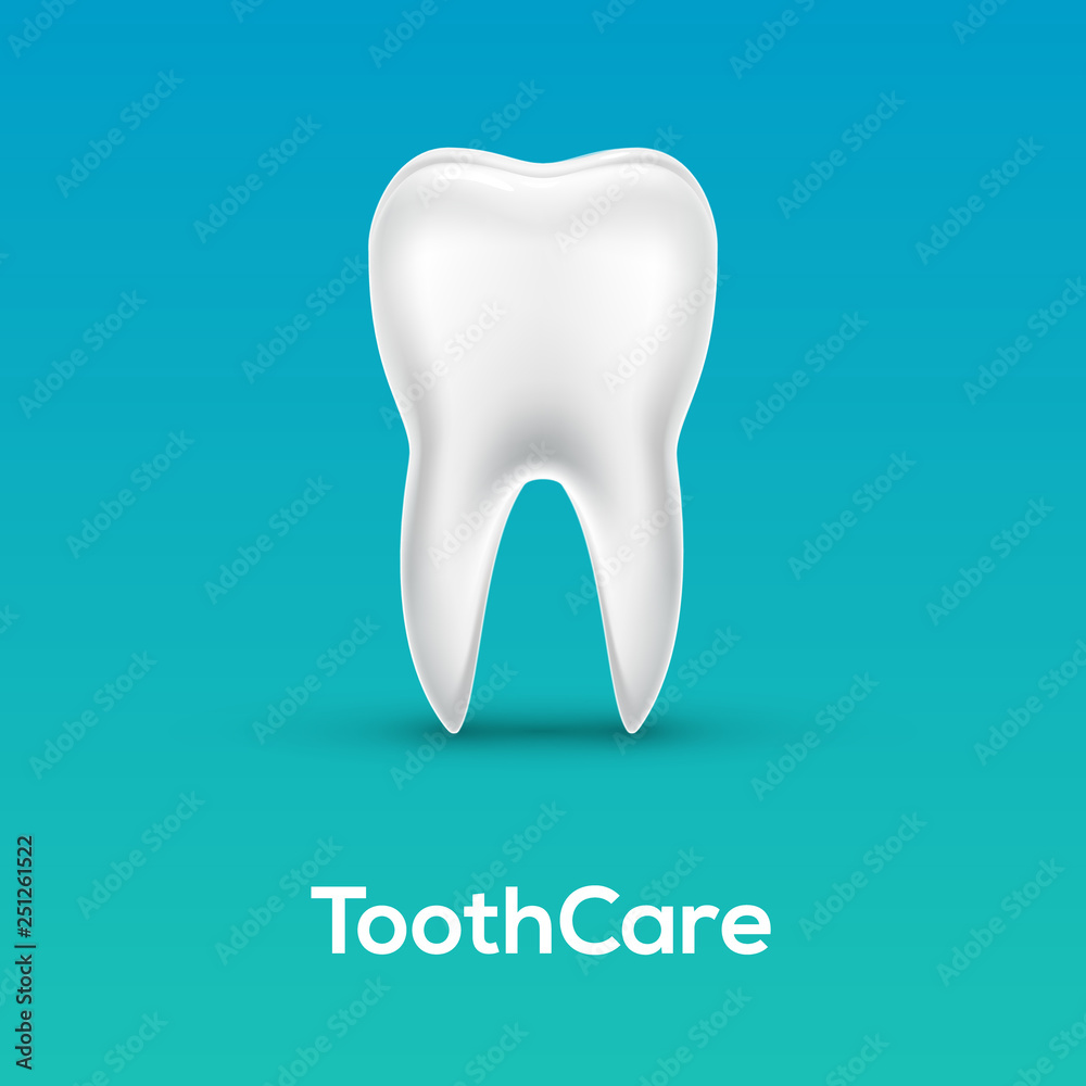 Tooth care dental icon vector healthy dentist background. Blue clean tooth bright white dentistry 3d medical illustration