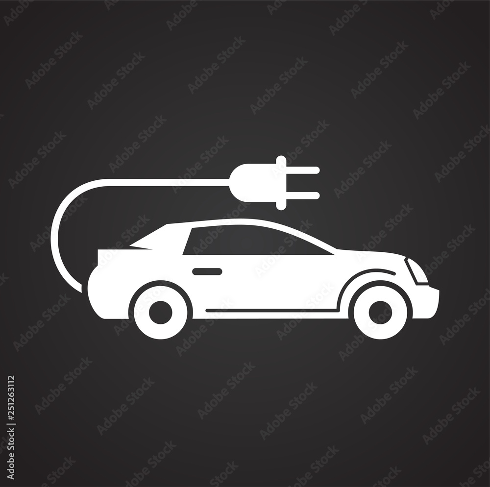 Electric car icon on black background for graphic and web design, Modern simple vector sign. Internet concept. Trendy symbol for website design web button or mobile app Electric car icon on black background for graphic and web design, Modern simple vector sign. Internet concept. Trendy symbol for website design web button or mobile app