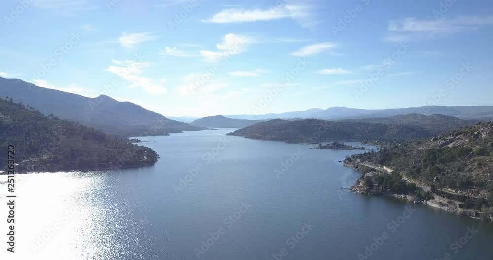 Aerial view of grand lake, river and canyon over the mountains Aerial view of grand lake, river and canyon over the mountains