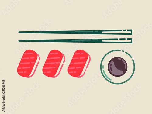 Sushi. Concept design of the invitation sushi restaurant. Flat vector illustration.
