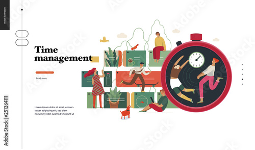 Technology 2 -Time management - modern flat vector concept digital illustration of time management metaphor  a stopwatch  timeline and people in workflow. Creative landing web page design template