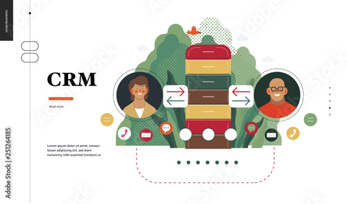 Technology 2 - CRM Customer Relationship Management - modern flat vector concept digital illustration of data collecting from user and providing result data. Creative landing web page design template