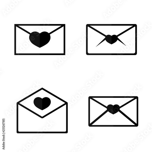 Set envelope icons, Valentines Day isolated symbols, elements design template, love message, vector illustration