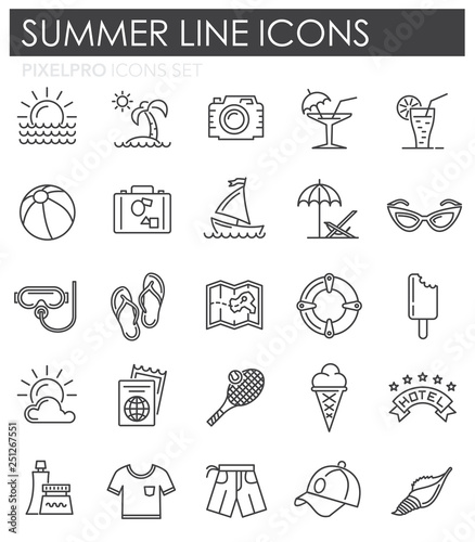 Summer line icons set on white background for graphic and web design, Modern simple vector sign. Internet concept. Trendy symbol for website design web button or mobile app
