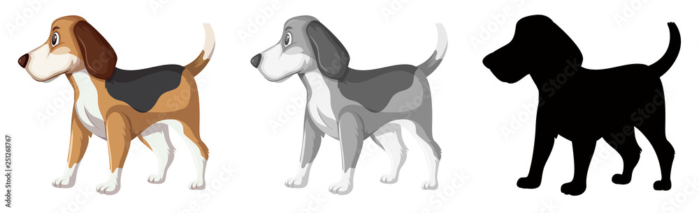 Set of beagle dog character