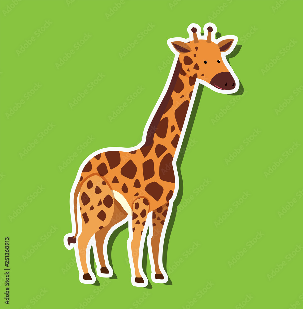 A giraffe sticker on green background