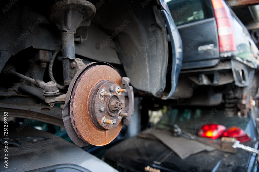 Rusty brake disc on scrap yard Rusty brake disc on scrap yard