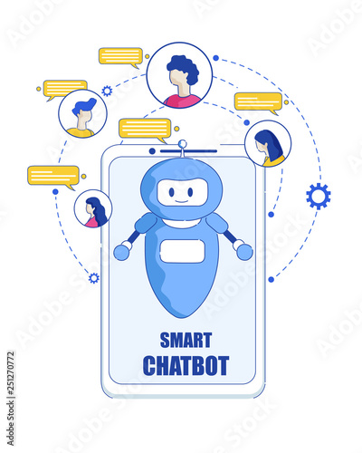 Smartphone Smart Chatbot Vector Flat Illustration.