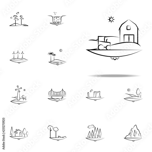 sun tractor storage icon. Landspace icons universal set for web and mobile
