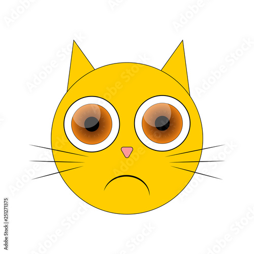 Smiley Cat. Cute kitten character, graphic design template. Sadly kitty, emotion app icon, vector illustration