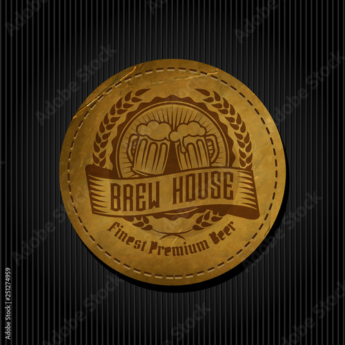 Craft beer brewery logo on round label background