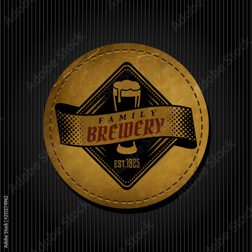 Craft beer brewery logo on round label background