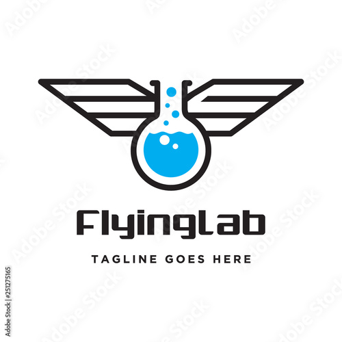 laboratory glassware with wings logo icon vector template
