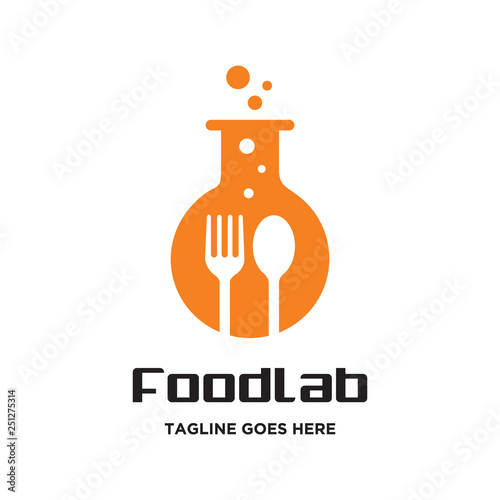 fork and spoon in laboratory glassware logo icon vector template