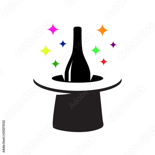 wine bottle with magic hat logo icon vector template