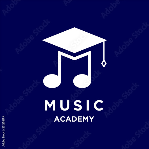 musical note with graduation hat academy logo icon vector template