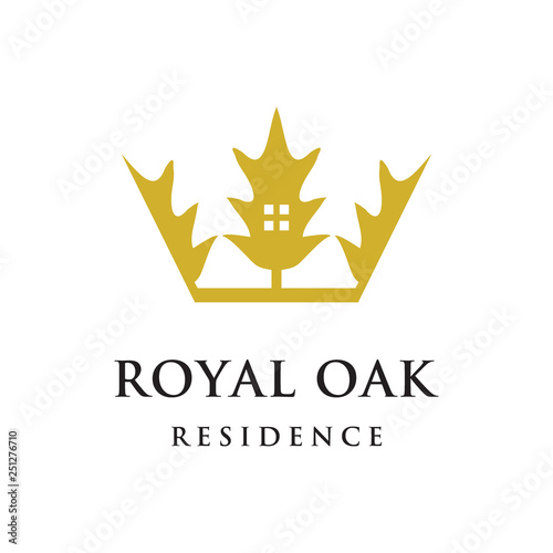 oak leaf, home and crown logo icon vector template