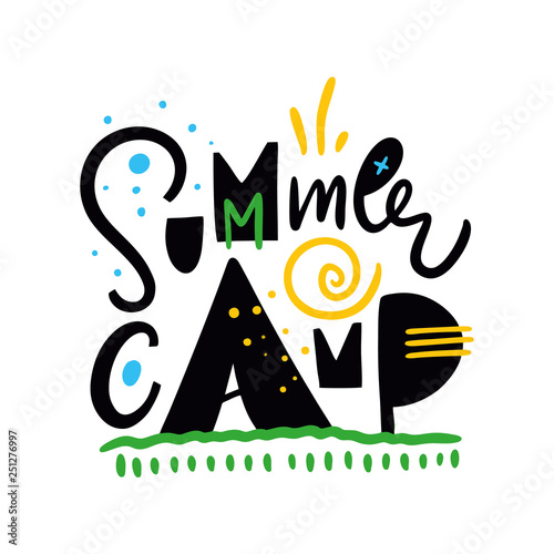 Summer Camp. Hand drawn vector lettering. Vector illustration. Isolated on white background.