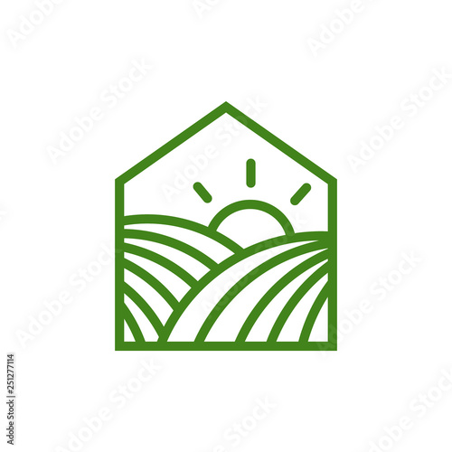 monoline farm house logo icon vector template