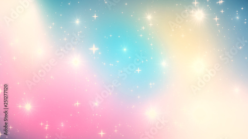 Obraz na płótnie Holographic Abstract Kawaii universe princess colors Fantasy Pastel Fairy rainbow stars and blurs background. w salonie