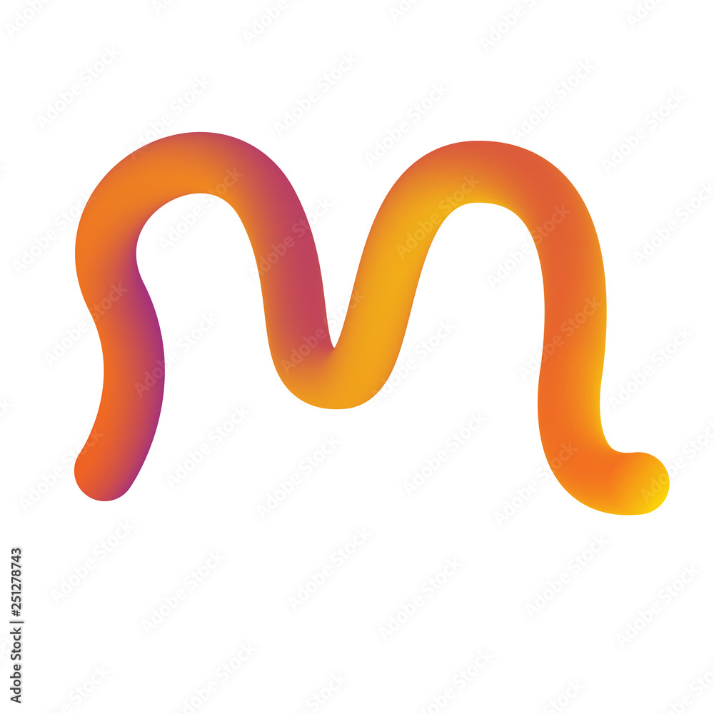 Alphabet lettering M in gradient yellow and red. Futuristic style. Alphabet lettering M in gradient yellow and red. Futuristic style.