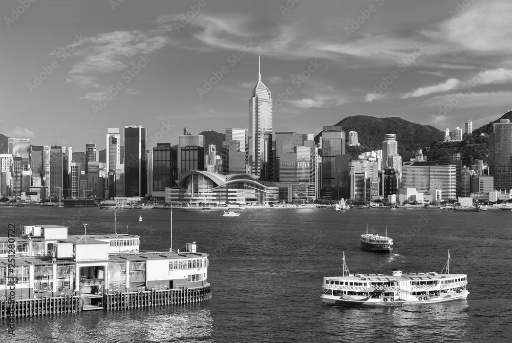 Skyline of Victoria Harbor of Hong Kong city