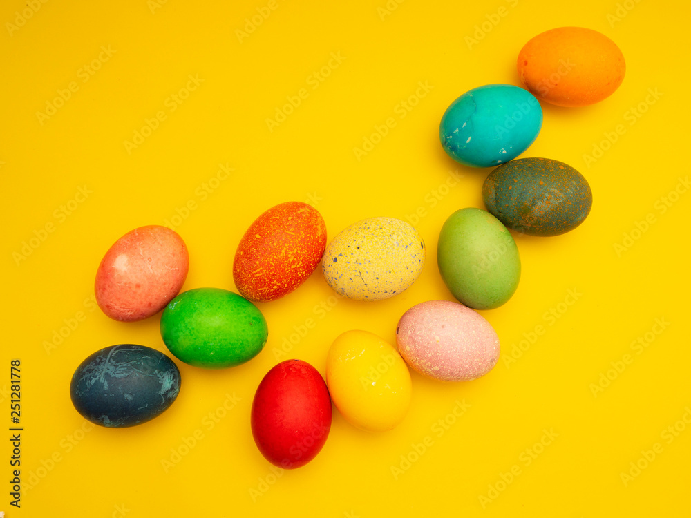 Colorful Easter Eggs On Yellow Background Colorful Easter Eggs On Yellow Background