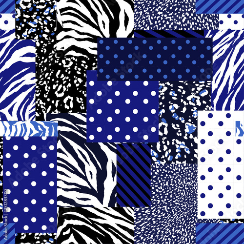 Modern patchwork collage animal skin mixed with geometric pattern ,polka dots and stripe in  seamless vector design for fashion,fabric , wallpaper and all prints
