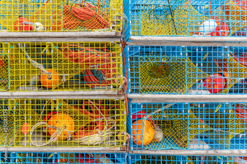 Colourful lobster traps photo