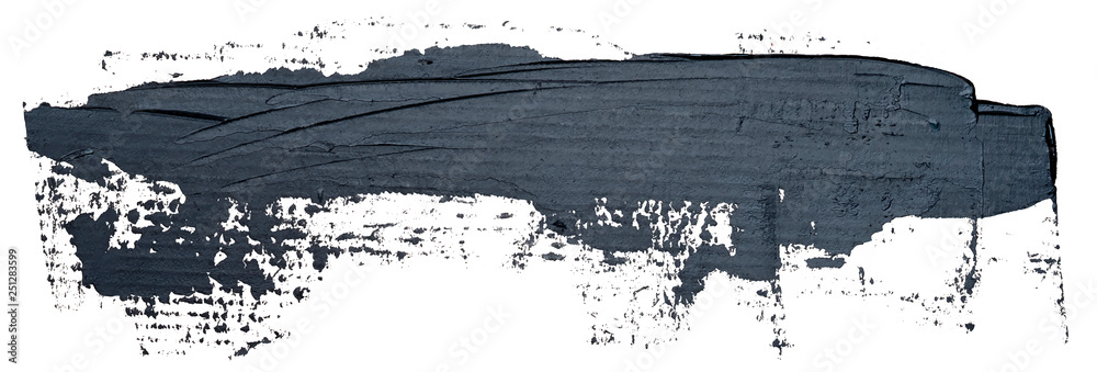 Template for your banner text - long textured black oil paint brush stroke, isolated on white background. EPS10 vector illustration.