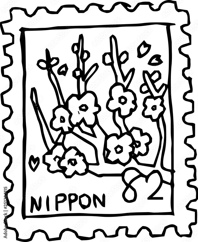 Fototapeta premium Monochrome Rough sketch of Japanese stamps
