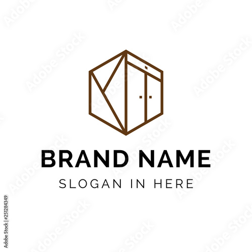 K letter with cabinet icon line art style vector design illustration