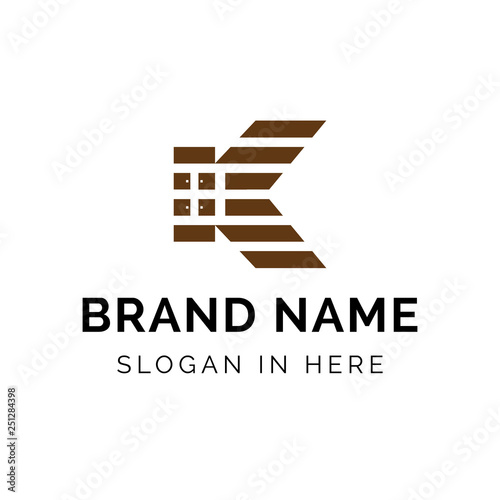 K letter with strip line and icon of cabinet inside logo template