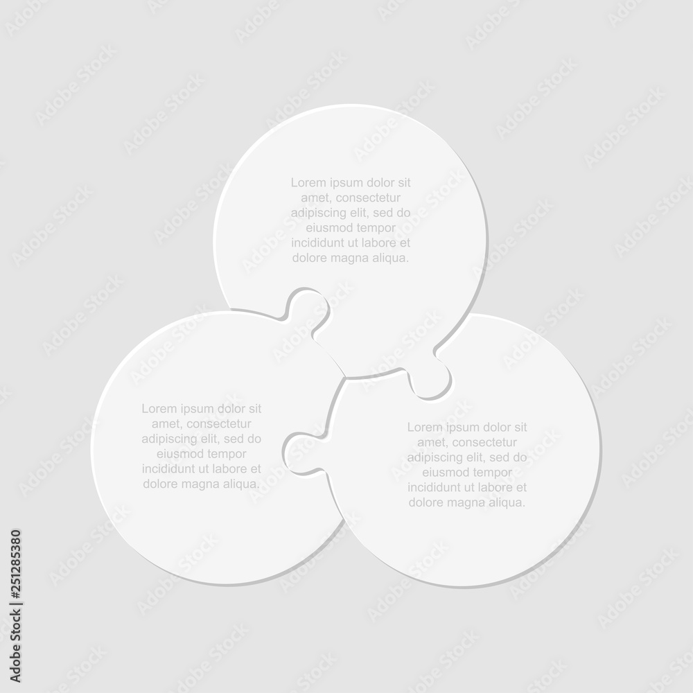 Three steps parts piece puzzle circles infographic Three steps parts piece puzzle circles infographic