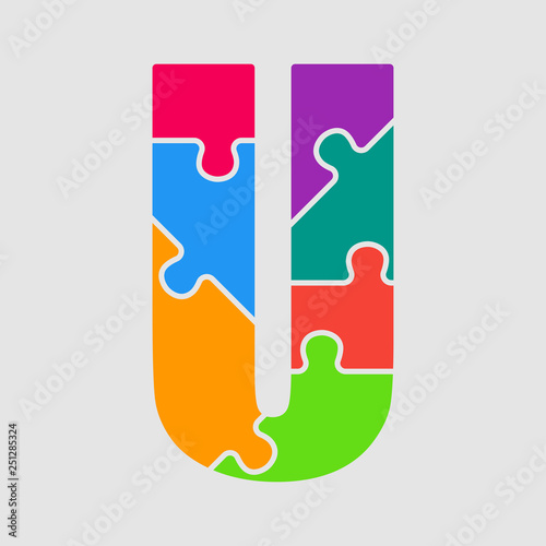 Vector jigsaw color shape puzzle piece letter - U.