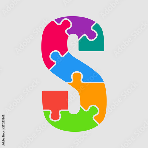 Vector jigsaw font colour puzzle piece letter - S.