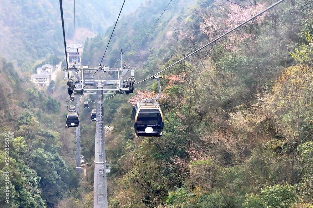 Fototapeta premium Cable Car way to Tianzi Mountain,one of Zhangjiajie National Forest Park,Hunan,China.