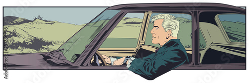 Man driving car. Stock illustration.