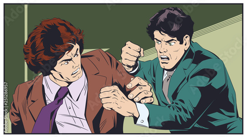 Business concept of two businessmen fighting. Stock illustration.