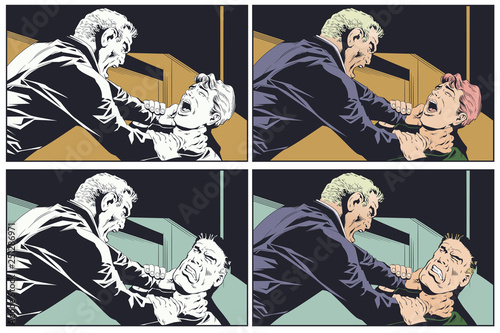 Angry man strangles another. Stock illustration.