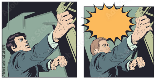 Businessman hanging on the edge. Stock illustration.