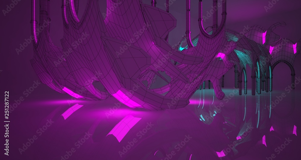 Fototapeta premium Abstract white Futuristic Sci-Fi Gothic interior With Pink And Blue Glowing Neon Tubes . 3D illustration and rendering.