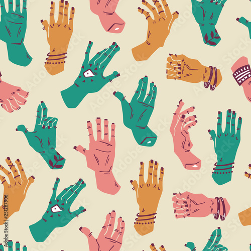 Woman's Hand Seamless Background. Hand Drawn Vector Illustration.