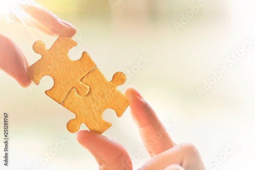 Business concept, jigsaw puzzle shows cooperation, unity will lead to success.