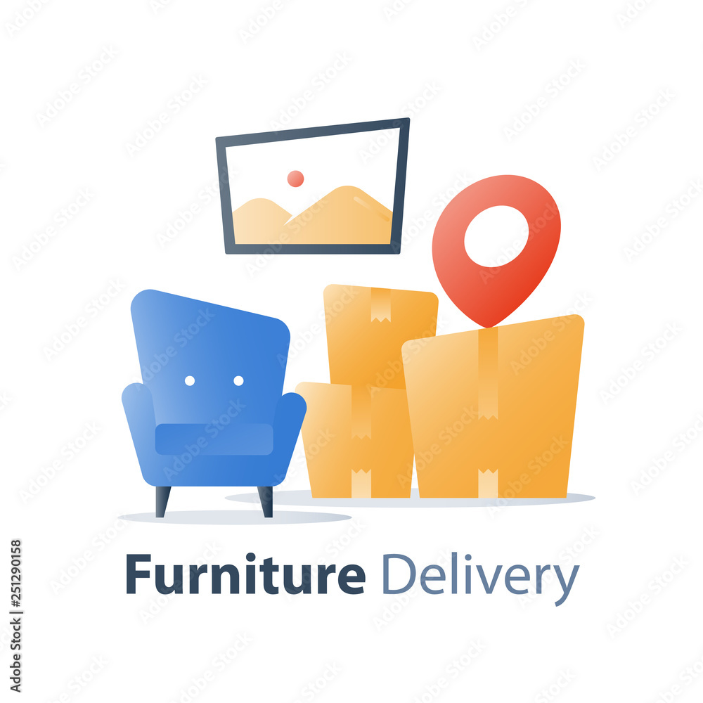Move in home, furniture delivery service, fast relocation, armchair and