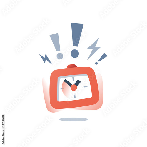 Deadline concept, last minute chance, loud ringing alarm clock, time ending, limited offer, fast service, task management