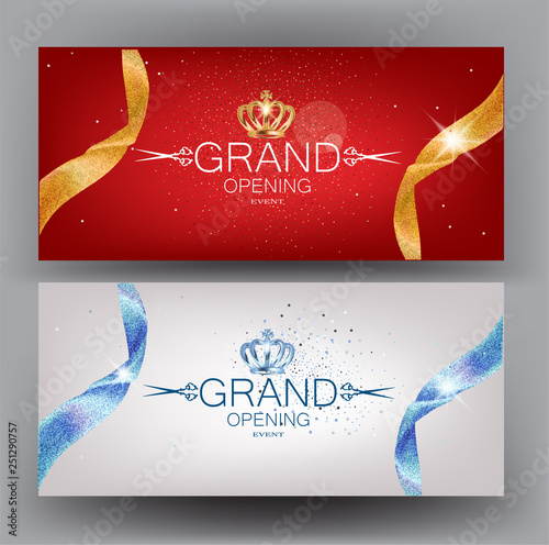 Grand opening cards with beautiful ribbons. Vector illustration