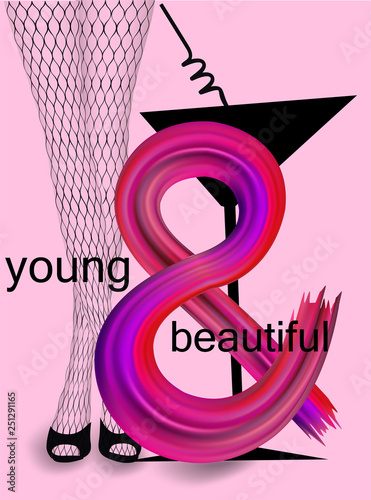 8 matrch poster with big 8  and women's legs. Vector illustration