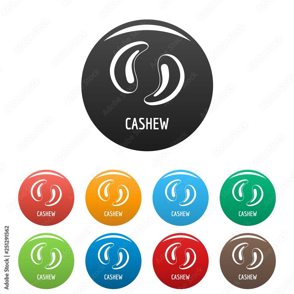 Cashew icons set 9 color vector isolated on white for any design