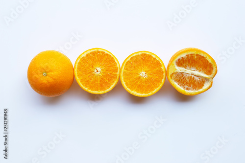 High vitamin C. Fresh orange citrus on white background.